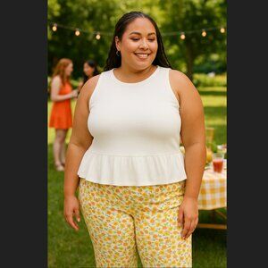 Torrid Crop Tank Top 4X 26 White Textured Knit Ruffle Hem Sleeveless Beachy NWT